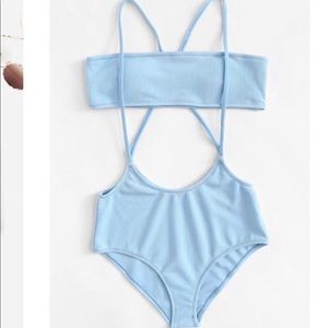 Two piece baby blue bathing suit